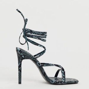 Asos Design Barely There Sandals in Blue Snake Print.